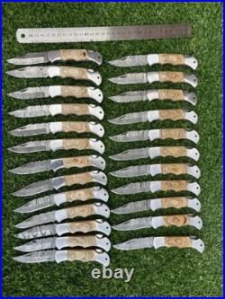 Lot Of 24 Pieces Handcrafted Back Lock Damascus steel Outdoor Folding Knife
