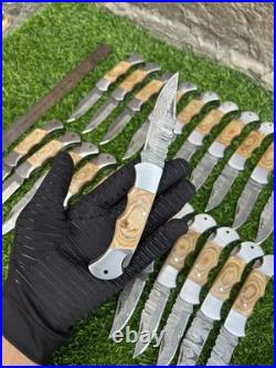 Lot Of 24 Pieces Handcrafted Back Lock Damascus steel Outdoor Folding Knife