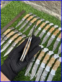 Lot Of 24 Pieces Handcrafted Back Lock Damascus steel Outdoor Folding Knife