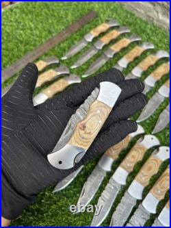 Lot Of 24 Pieces Handcrafted Back Lock Damascus steel Outdoor Folding Knife