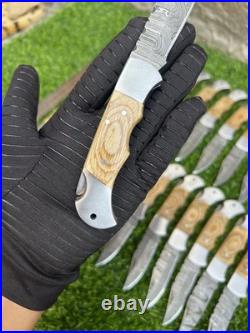 Lot Of 24 Pieces Handcrafted Back Lock Damascus steel Outdoor Folding Knife
