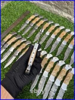 Lot Of 24 Pieces Handcrafted Back Lock Damascus steel Outdoor Folding Knife