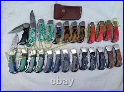 Lot Of 25 6.5 Inch Custom Damascus Steel Pocket Folding Knife W\sheath B7