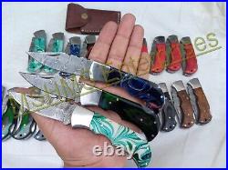 Lot Of 25 6.5 Inch Custom Damascus Steel Pocket Folding Knife W\sheath B7