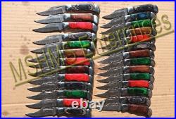 Lot Of 25 6.5 Inch Custom Damascus Steel Pocket Folding Knife W\sheath Nb