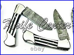 Lot Of 25 6.75 Inch Custom Damascus Steel Pocket Folding Knife W\sheath Black
