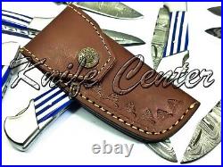 Lot Of 25 6.75 Inch Custom Damascus Steel Pocket Folding Knife W\sheath Blue