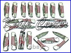 Lot Of 25 6.75 Inch Custom Damascus Steel Pocket Folding Knife W\sheath Red