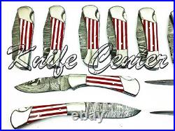 Lot Of 25 6.75 Inch Custom Damascus Steel Pocket Folding Knife W\sheath Red