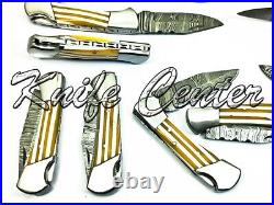 Lot Of 25 6.75 Inch Custom Damascus Steel Pocket Folding Knife W\sheath Yellow