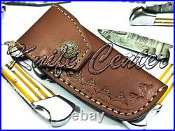 Lot Of 25 6.75 Inch Custom Damascus Steel Pocket Folding Knife W\sheath Yellow