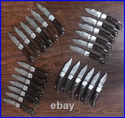 Lot Of 25 Custom Hand Made Damascus Steel Folding Blade Survival Pocket knife