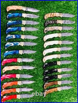 Lot Of 25 Custom Handmade Damascus Steel Pocket Folding Knives Pocket Knife