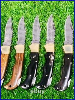 Lot Of 25 Custom Handmade Damascus Steel Pocket Folding Knives Pocket Knife