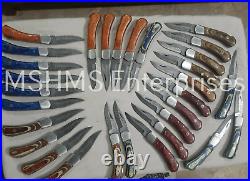 Lot Of 30 6.5 Inch Custom Damascus Steel Pocket Folding Knife W\sheath 12