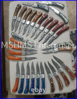Lot Of 30 6.5 Inch Custom Damascus Steel Pocket Folding Knife W\sheath 12