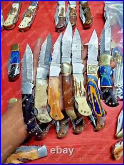Lot Of 30 Pcs Custom Hand-forged Damascus Steel Pocket Folding Knives Beautiful