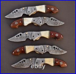 Lot Of 5 Custom Hand Forged Damascus Steel Blade Pocket Folding Knife Liner Lock