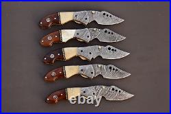 Lot Of 5 Custom Hand Forged Damascus Steel Blade Pocket Folding Knife Liner Lock