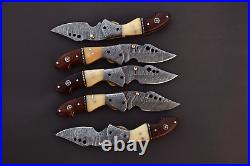 Lot Of 5 Custom Hand Forged Damascus Steel Blade Pocket Folding Knife Liner Lock