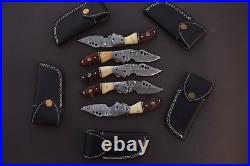 Lot Of 5 Custom Hand Forged Damascus Steel Blade Pocket Folding Knife Liner Lock