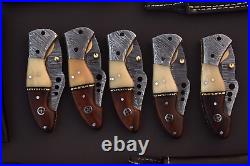 Lot Of 5 Custom Hand Forged Damascus Steel Blade Pocket Folding Knife Liner Lock