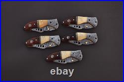 Lot Of 5 Custom Hand Forged Damascus Steel Blade Pocket Folding Knife Liner Lock