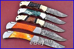 Lot Of 5 Handmade Damascus Folding Knife With Color Bone Handle W. 2825