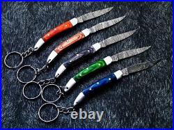 Lot Of 5 Pcs Custom Hand-forged Damascus Steel Pocket Folding Keychain Knives