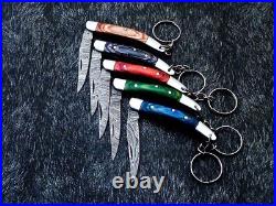 Lot Of 5 Pcs Custom Hand-forged Damascus Steel Pocket Folding Keychain Knives