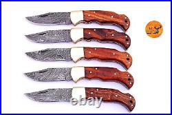Lot Of 5 Pieces Custom Handmade Forged Damascus Steel Folding Pocket Knife 1331
