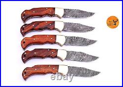 Lot Of 5 Pieces Custom Handmade Forged Damascus Steel Folding Pocket Knife 1331