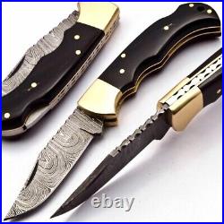Lot Of 5 pieces Handmade Damascus Steel Folding Pocket knife with Leather Covers