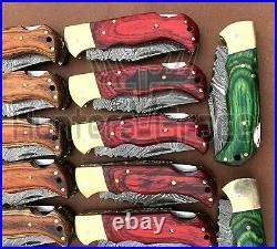Lot Of 50 Hgk Damascus Custom Hand Made Lock Back Pocket Folding Knife