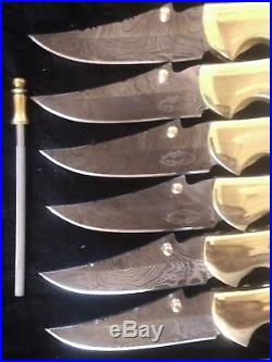 Lot Of 6 Custom Hand Made Damascus Steel Pocket/folding Knife With Leather Sheat