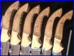 Lot Of 6 Custom Hand Made Damascus Steel Pocket/folding Knife With Leather Sheat