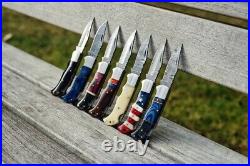 Lot Of 7 PCS Custom Handmade Damascus Steel Pocket Folding Back Lock Knife