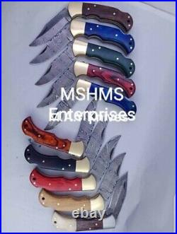 Lot Of 70 6.5 Inch Custom Damascus Steel Pocket Folding Knife W\sheath Mn