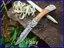 Lot Of 9 Hand Forged Damascus Back Lock Pocket Knives With Sheaths, Razor Sharp