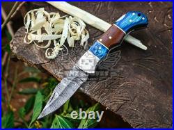 Lot Of 9 Hand Forged Damascus Back Lock Pocket Knives With Sheaths, Razor Sharp