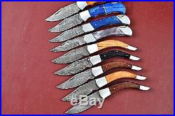Lot Of 9 Handmade Damascus Folding knife With Colorbone+Horne+Wood Handle W. 1772