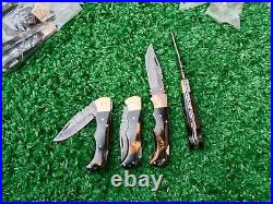 Lot of 100 black hunting survival handmade folding DAMASCUS knife