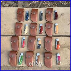 Lot of 12 Pcs Handmade Damascus Steel Folding Knives, Pocket Knives With Sheaths