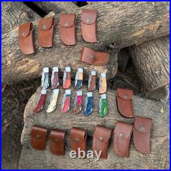 Lot of 12 Pcs Handmade Damascus Steel Folding Knives, Pocket Knives With Sheaths