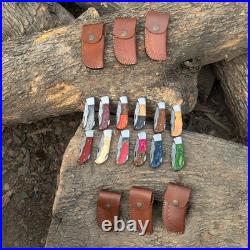 Lot of 12 Pcs Handmade Damascus Steel Folding Knives, Pocket Knives With Sheaths