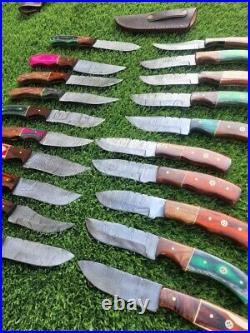 Lot of 20 HANDMADE DAMASCUS STEEL 8 INCHES SKINNER HUNTING KNIVES with sheath