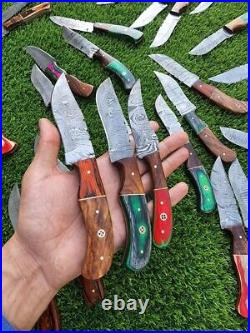 Lot of 20 HANDMADE DAMASCUS STEEL 8 INCHES SKINNER HUNTING KNIVES with sheath