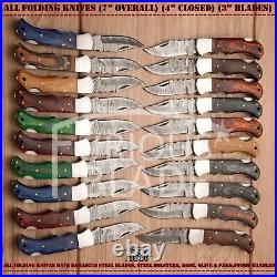 Lot of 20 PCS Damascus Handmade Back Lock Folding Pocket knife Camping Hunting