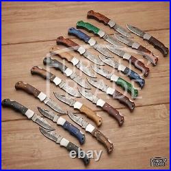 Lot of 20 PCS Damascus Handmade Back Lock Folding Pocket knife Camping Hunting