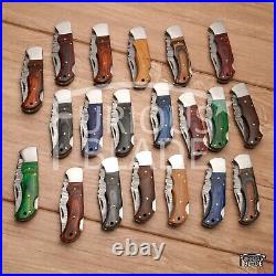 Lot of 20 PCS Damascus Handmade Back Lock Folding Pocket knife Camping Hunting